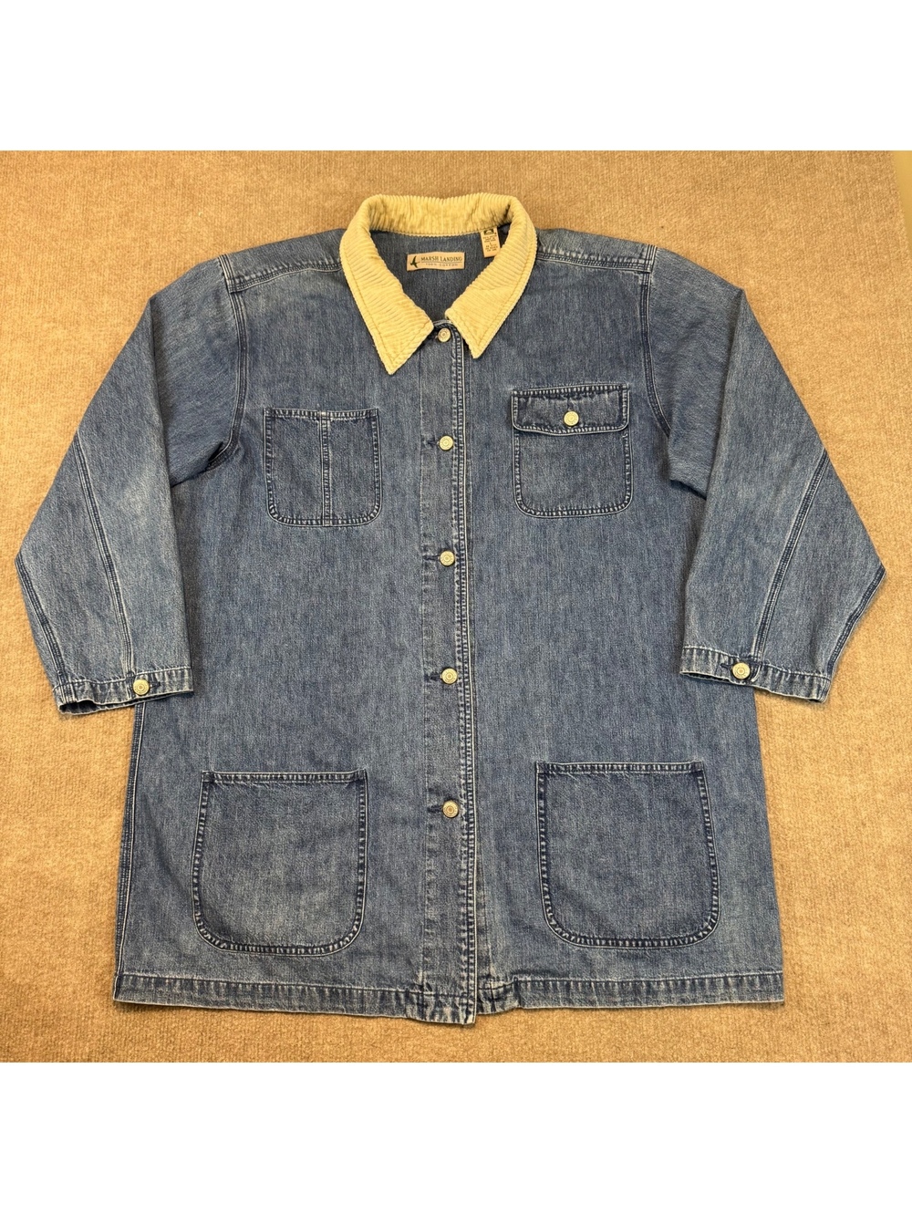 Vintage Marsh Landing Womens L Denim Chore Shirt Jacket Corduroy Collar